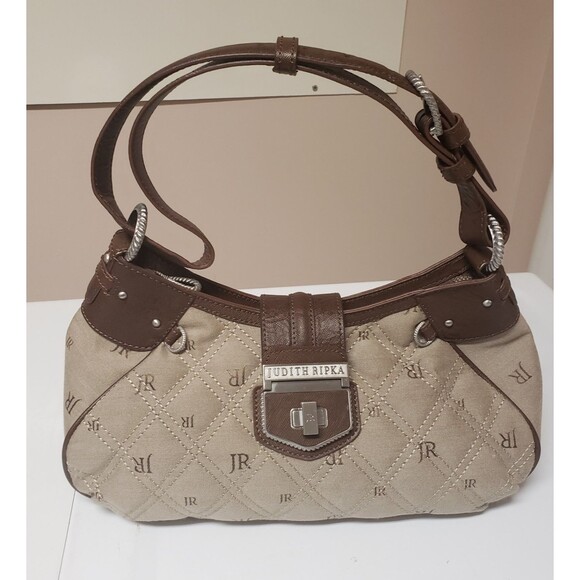 Judith Ripka Satchel Canvas Handbag Top Handle Silver Hardware Medium NWOT - Picture 1 of 16
